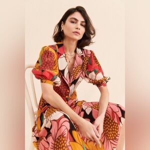 Farm Rio dress Womens Size XS Colorful Sunflowers Midi Cutout Back Button Front
